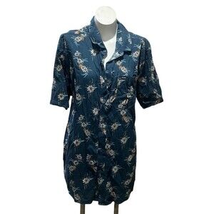 Volcom Shirt Mens Size 2XL Blue Floral Hawaiian Aloha Button-Up Short Sleeve